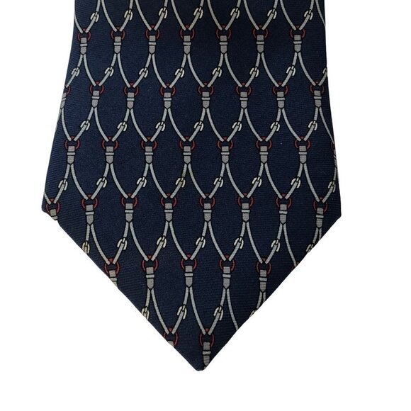 David Row Silk Tie Equestrian Blue Horse Bit Italy EUC - Picture 1 of 6